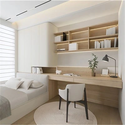 Cremefarbenes Tatami-Bett mit eingebautem Schreibtisch